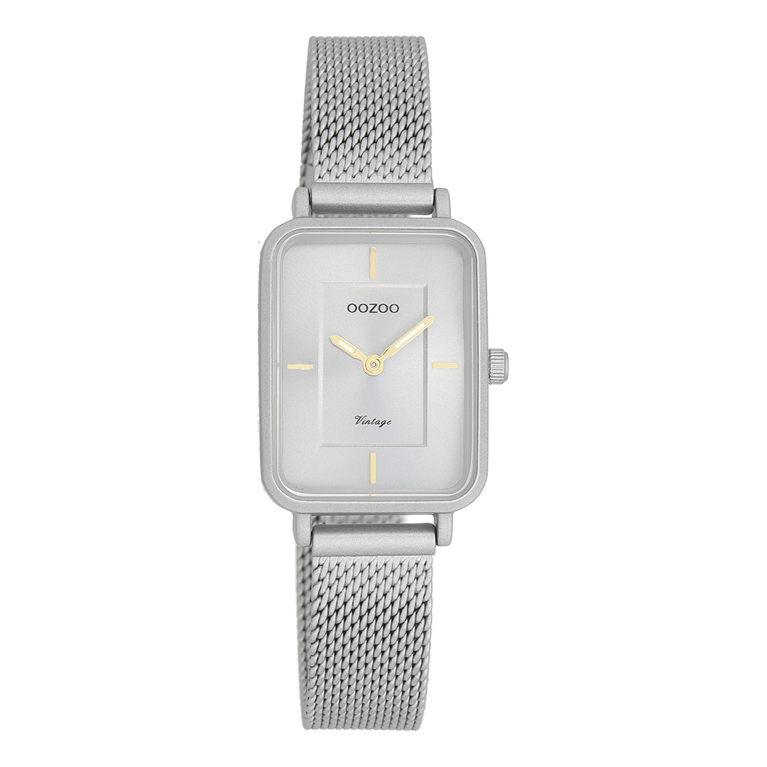 Licht grijze OOZOO horloge met metalen mesh armband - C20383
