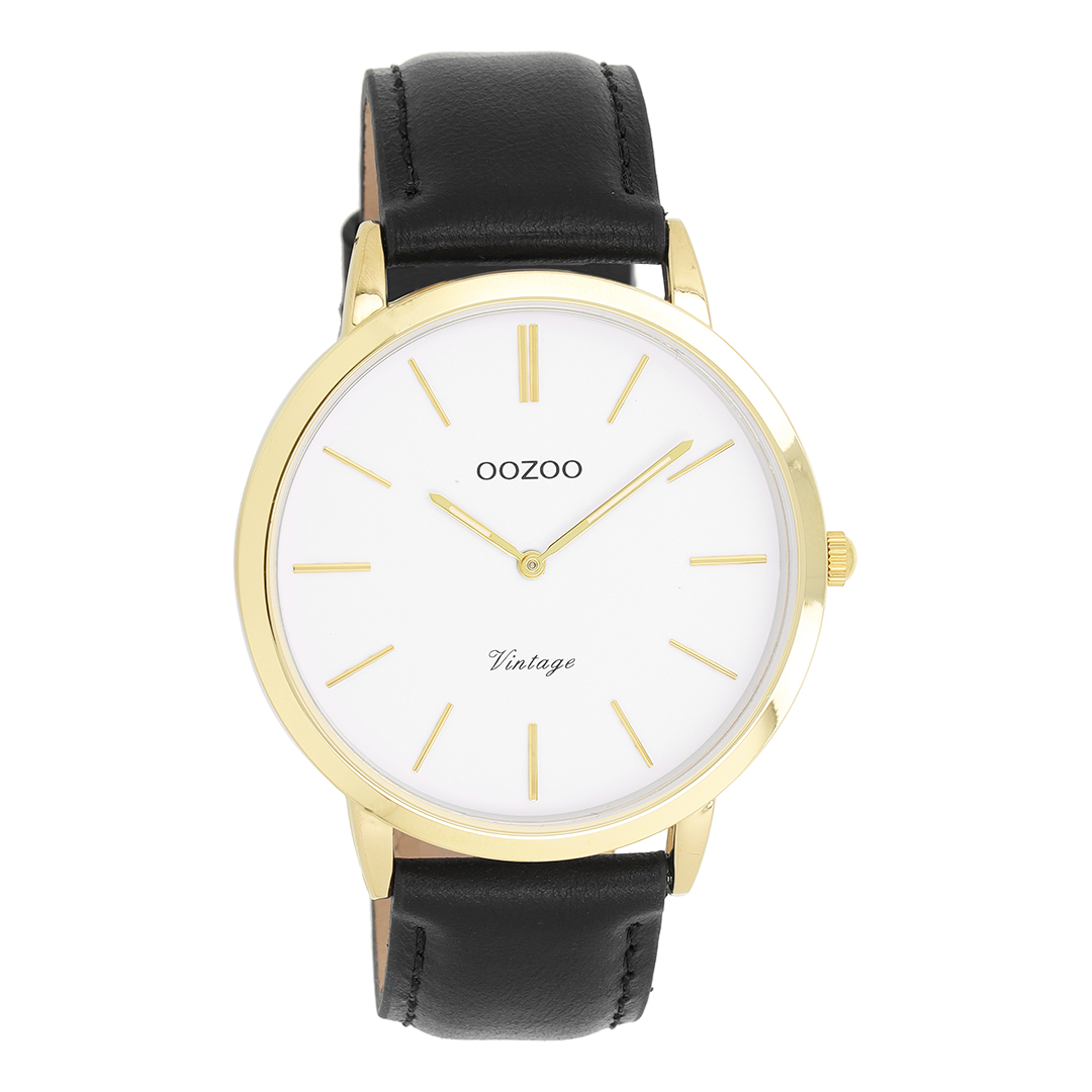 Goudkleurige OOZOO horloge met zwarte leren band - C20386