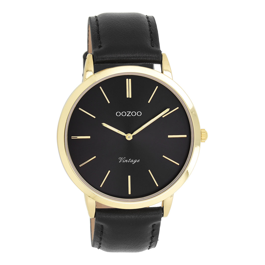 Goudkleurige OOZOO horloge met zwarte leren band - C20389