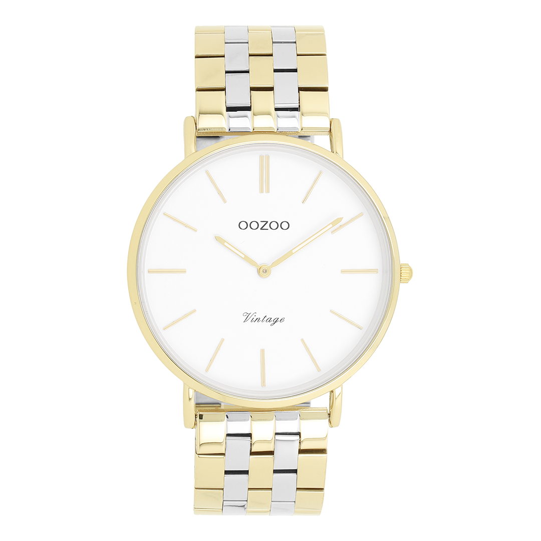 Goudkleurige OOZOO horloge met zilverkleurig/gouden roestvrijstalen armband - C20402