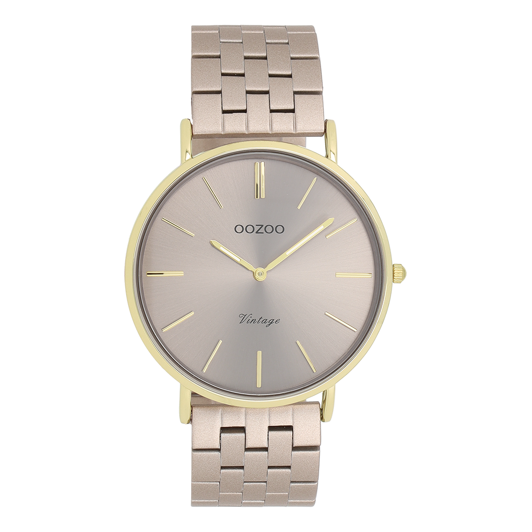 Goudkleurige OOZOO horloge met taupe roestvrijstalen armband - C20404