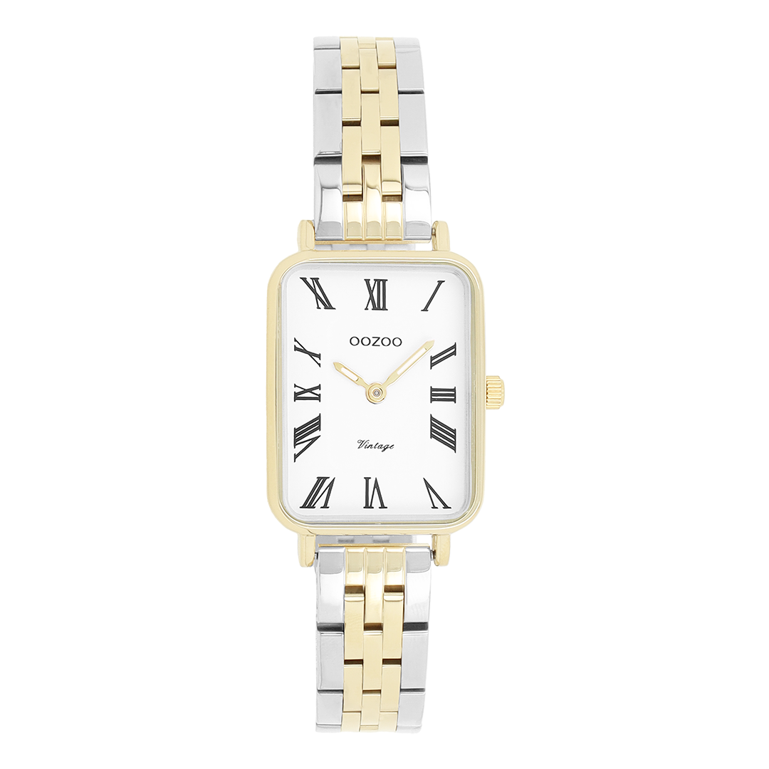Goudkleurige OOZOO horloge met zilverkleurig/gouden roestvrijstalen armband - C20411