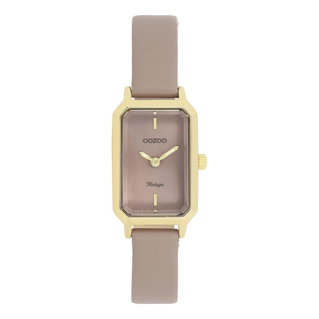Goudkleurige OOZOO horloge met taupe leren band - C20420