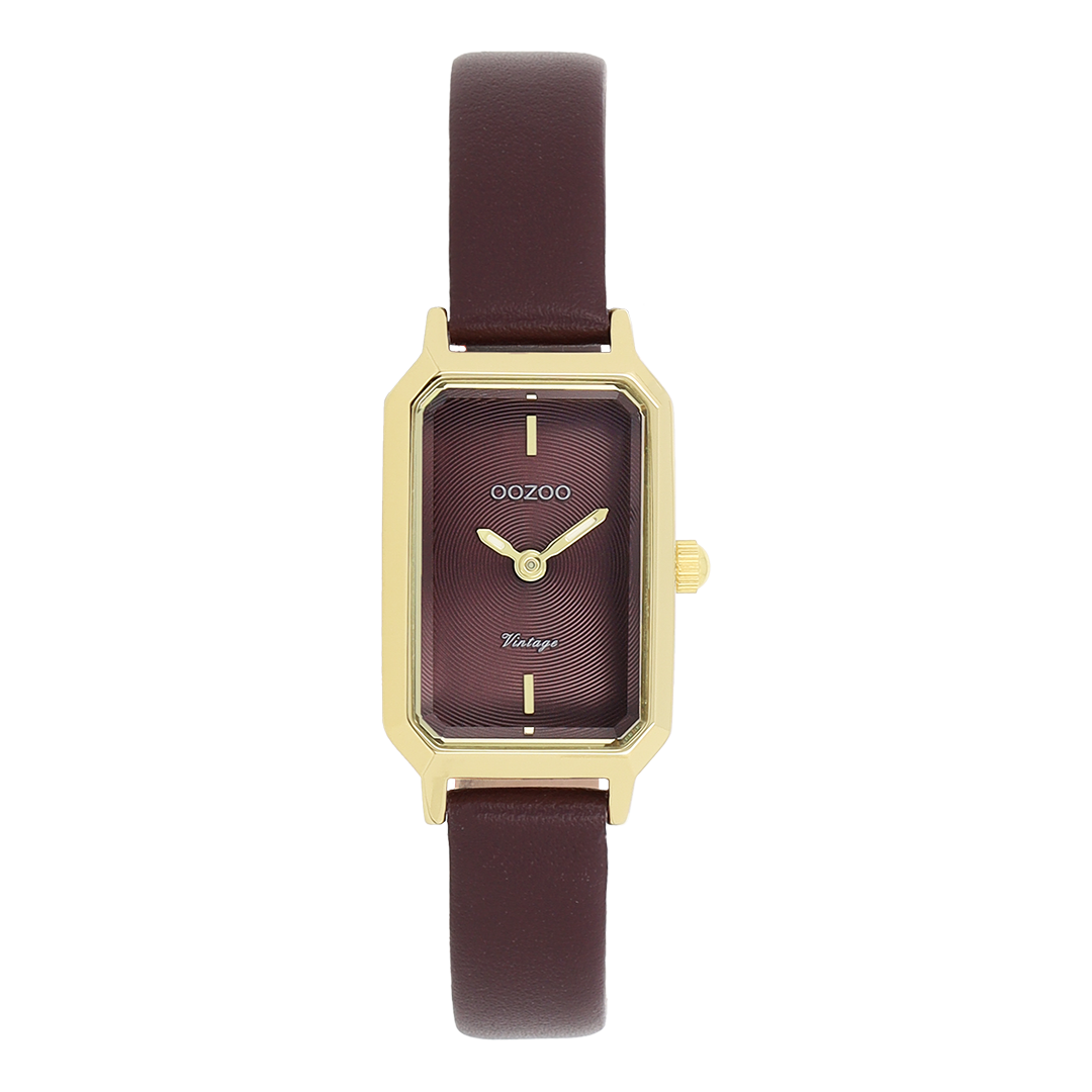 Goudkleurige OOZOO horloge met vijgenrode leren band - C20421