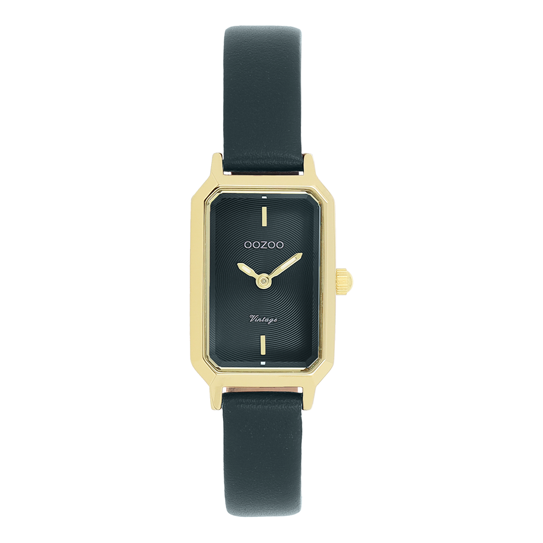Goudkleurige OOZOO horloge met donker groene leren band - C20422
