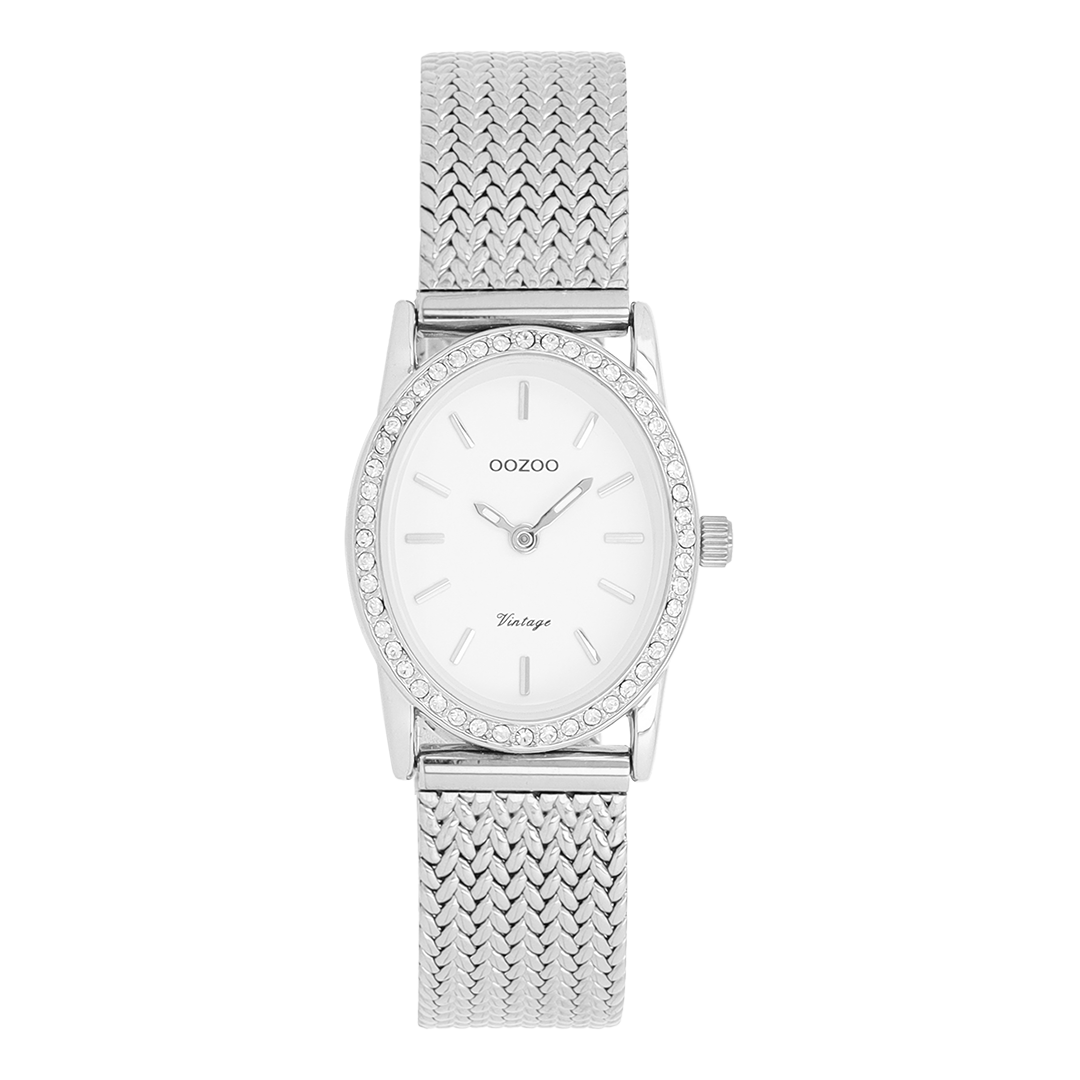 Zilverkleurige OOZOO horloge met metalen v-mesh armband - C20430