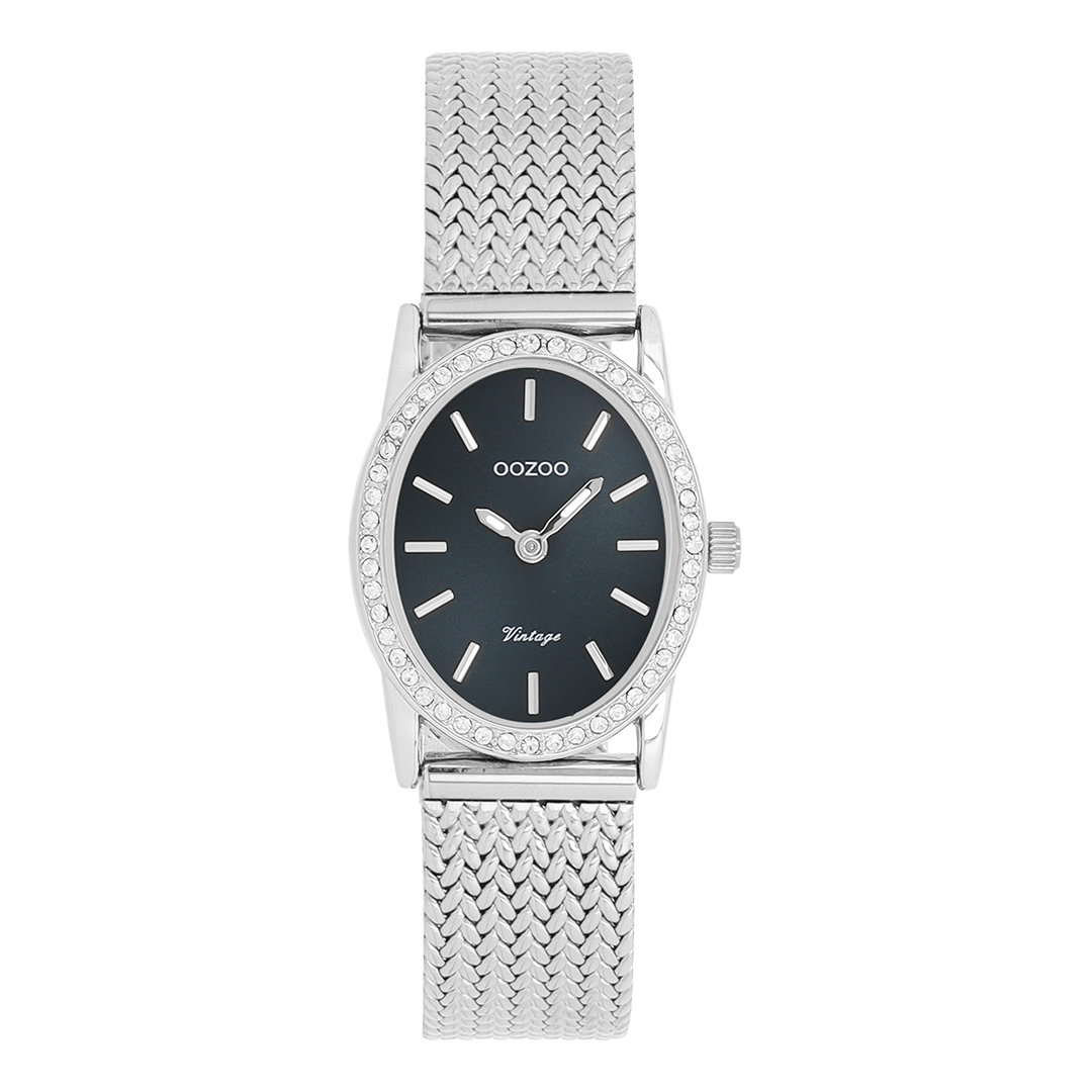 Zilverkleurige OOZOO horloge met metalen v-mesh armband - C20431