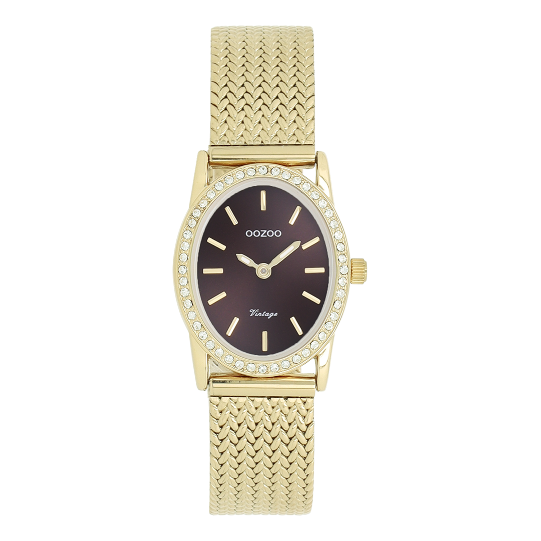 Goudkleurige OOZOO horloge met metalen v-mesh armband - C20433