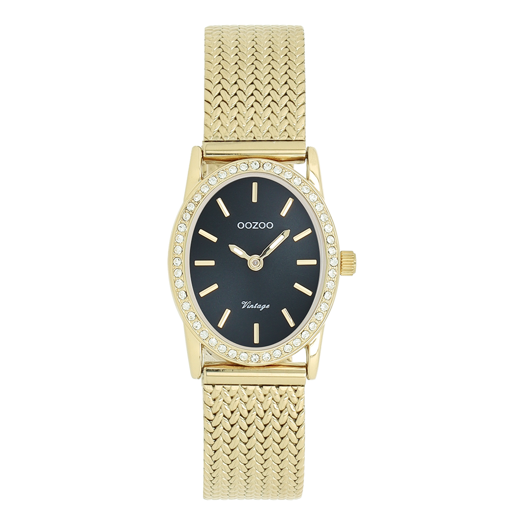 Goudkleurige OOZOO horloge met metalen v-mesh armband - C20434
