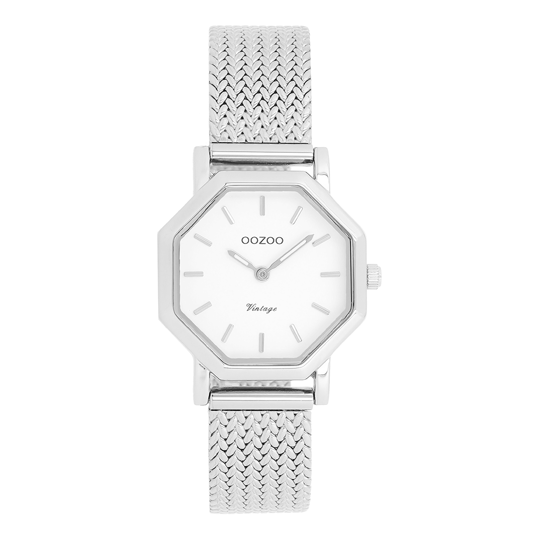 Zilverkleurige OOZOO horloge met metalen v-mesh armband - C20435