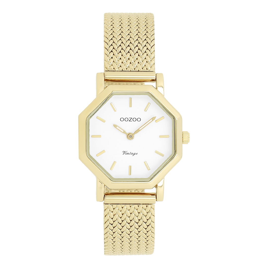 Goudkleurige OOZOO horloge met metalen v-mesh armband - C20436