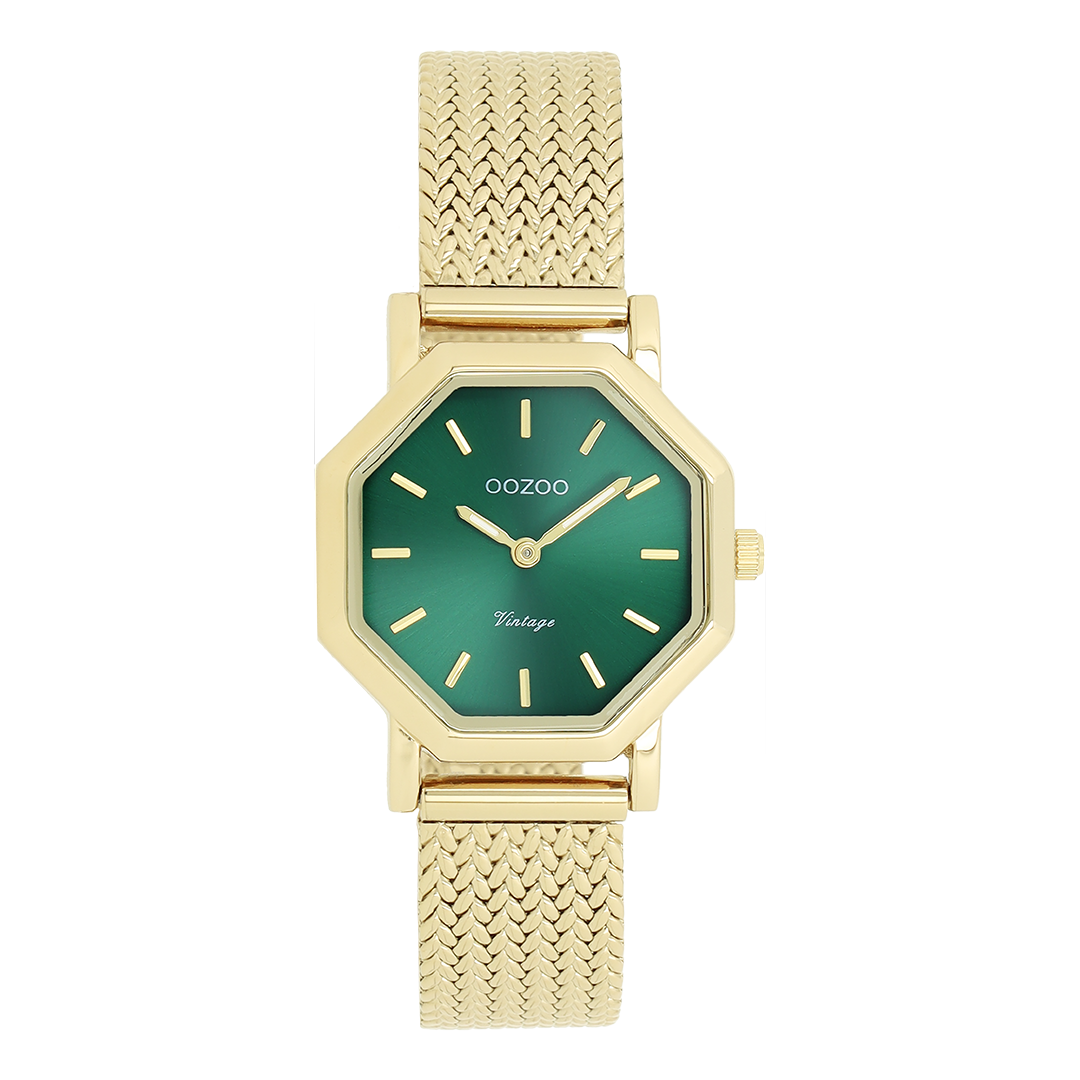 Goudkleurige OOZOO horloge met metalen v-mesh armband - C20437
