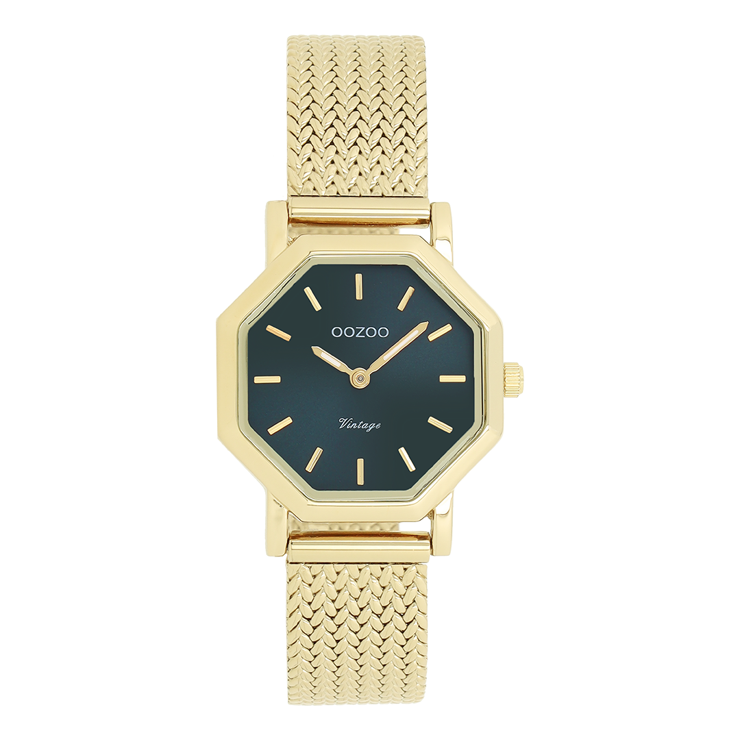 Goudkleurige OOZOO horloge met metalen v-mesh armband - C20438