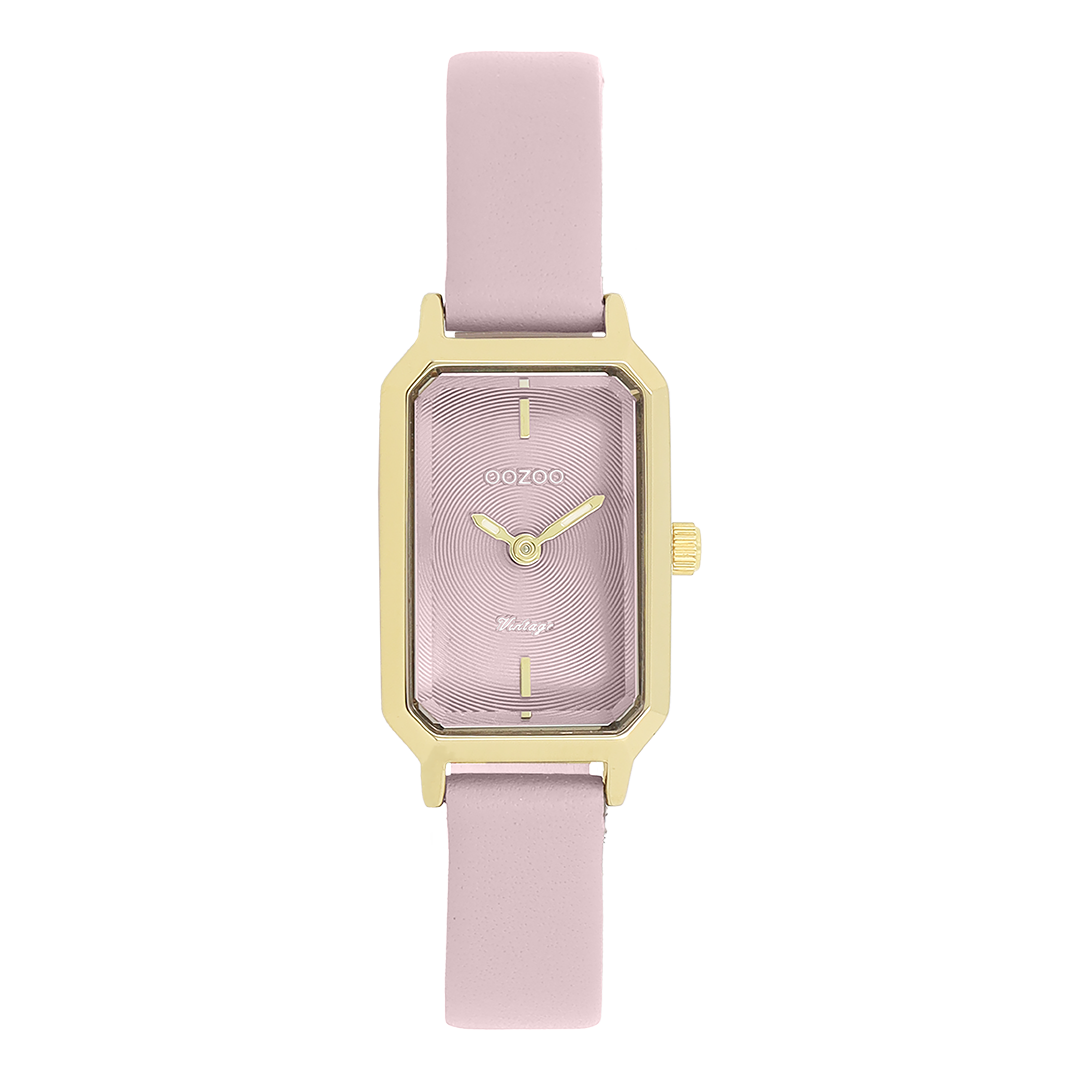 Goudkleurige OOZOO horloge met roze leren band - C20452