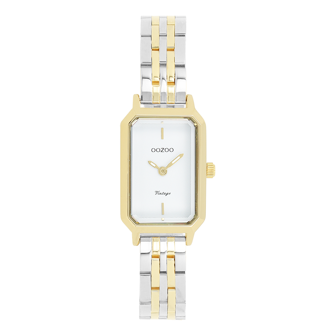 Goudkleurige OOZOO horloge met zilverkleurig/gouden leren band - C20454