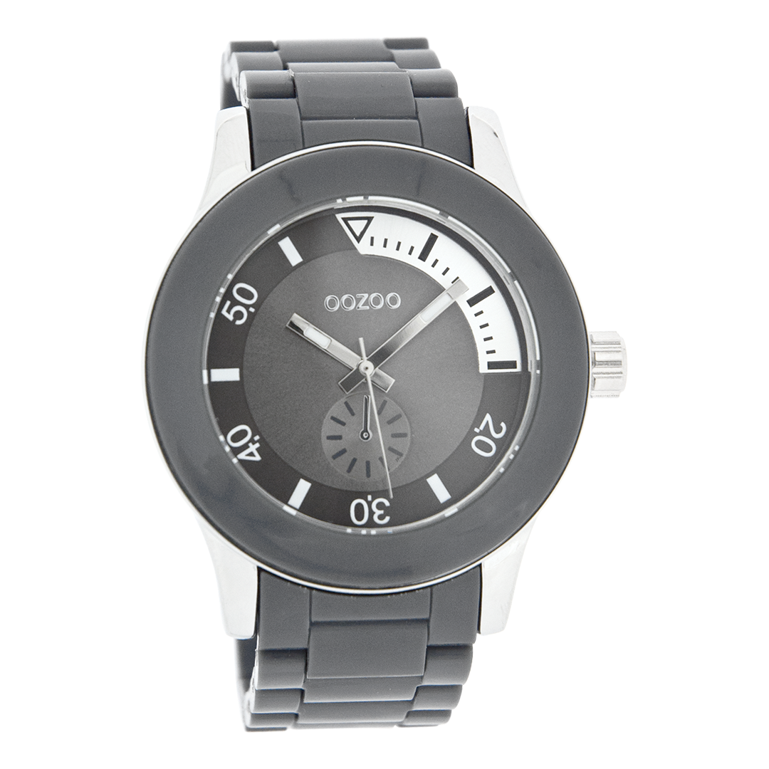 Silver coloured OOZOO watch with dark grey plastic watch strap - C4257