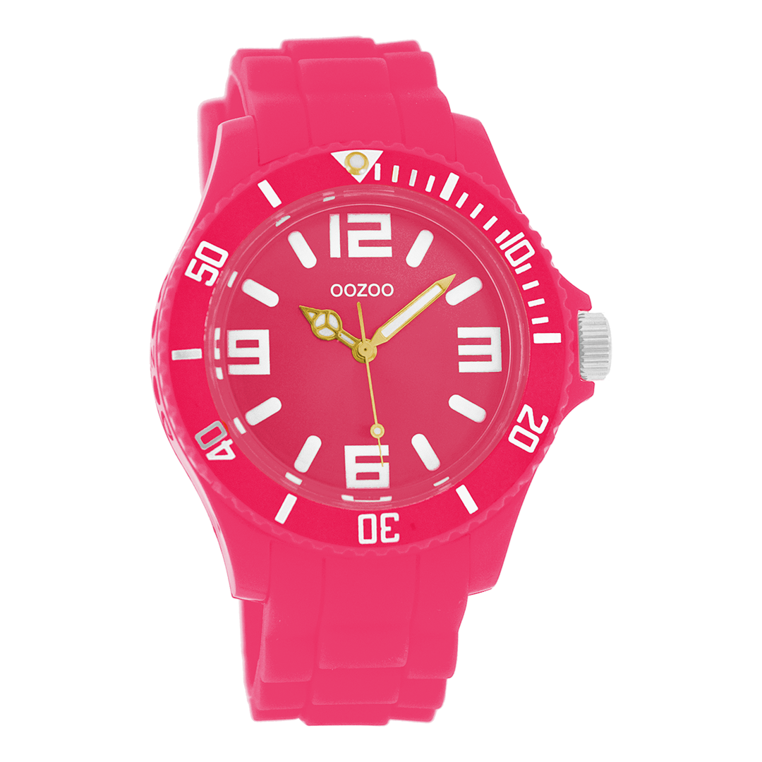 Fluo roze OOZOO horloge met rubber band - C4282