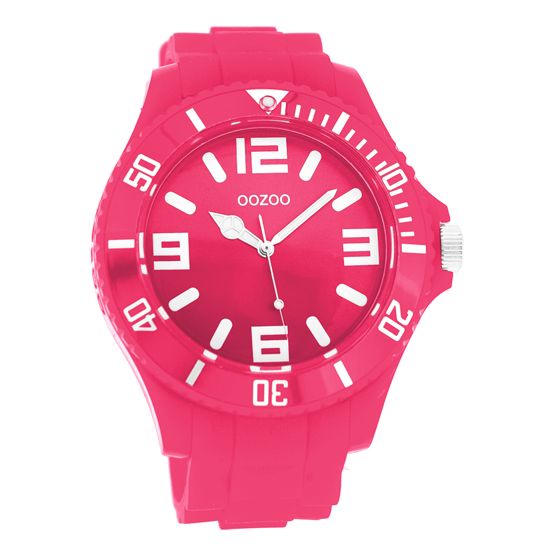 Fluo roze OOZOO horloge met rubber band - C4285