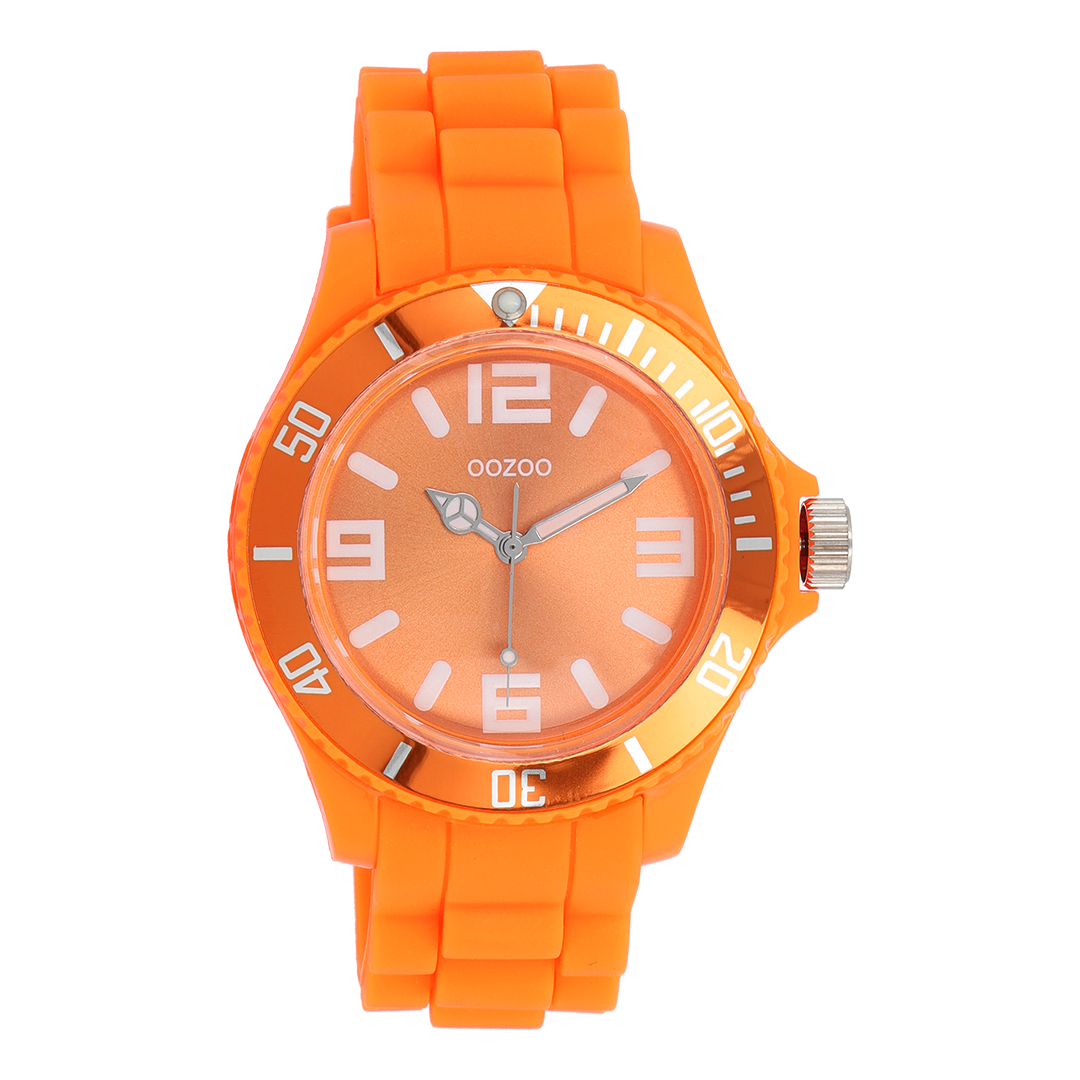 Fluo oranje OOZOO horloge met fluo oranje rubber band - C4287