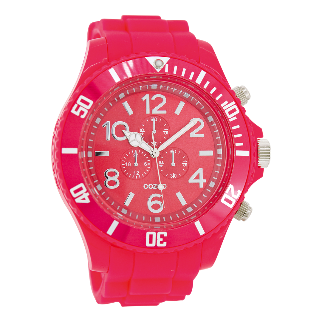 Fluo roze OOZOO horloge met rubber band - C4827