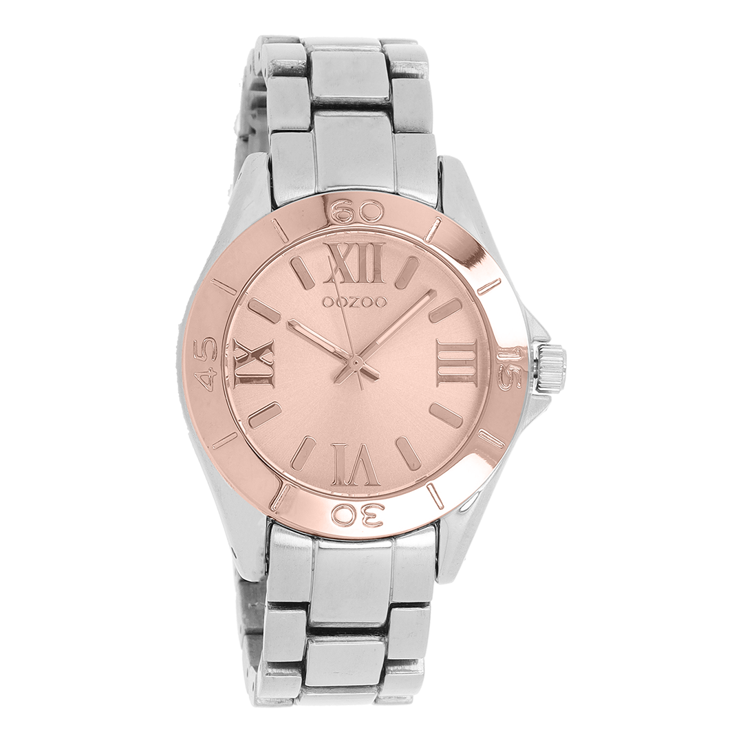 Silver coloured/rose gold OOZOO watch with silver coloured stainless steel bracelet - C5708