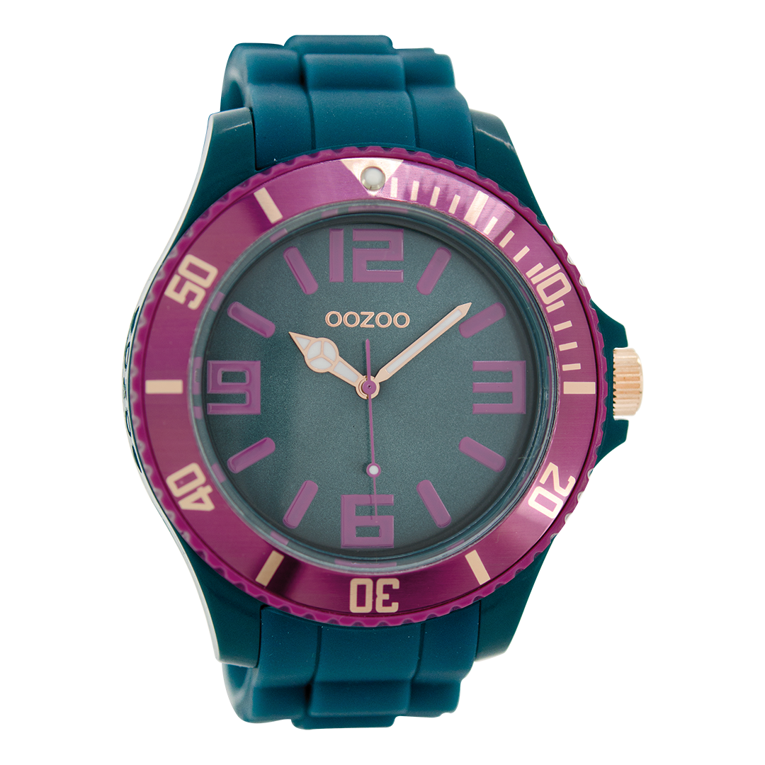 Aqua blauwe OOZOO horloge met rubber band - C5836