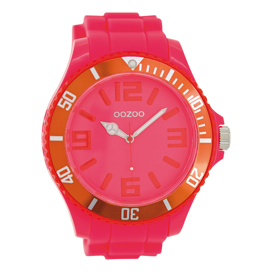 Fluo roze OOZOO horloge met rubber band - C5837