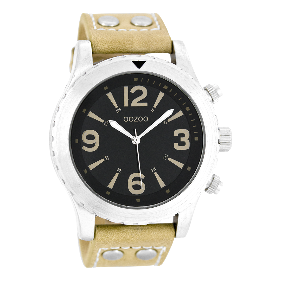 Silver coloured OOZOO watch with sand leather strap - C6112