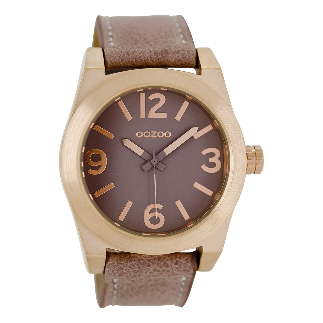 Rose gold coloured OOZOO watch with pink grey leather strap - C6737