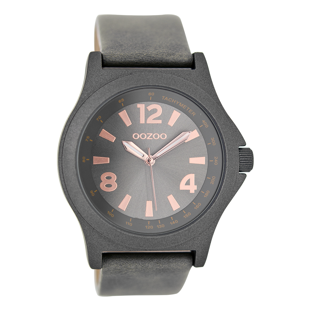 Grey OOZOO watch with leather strap - C6877