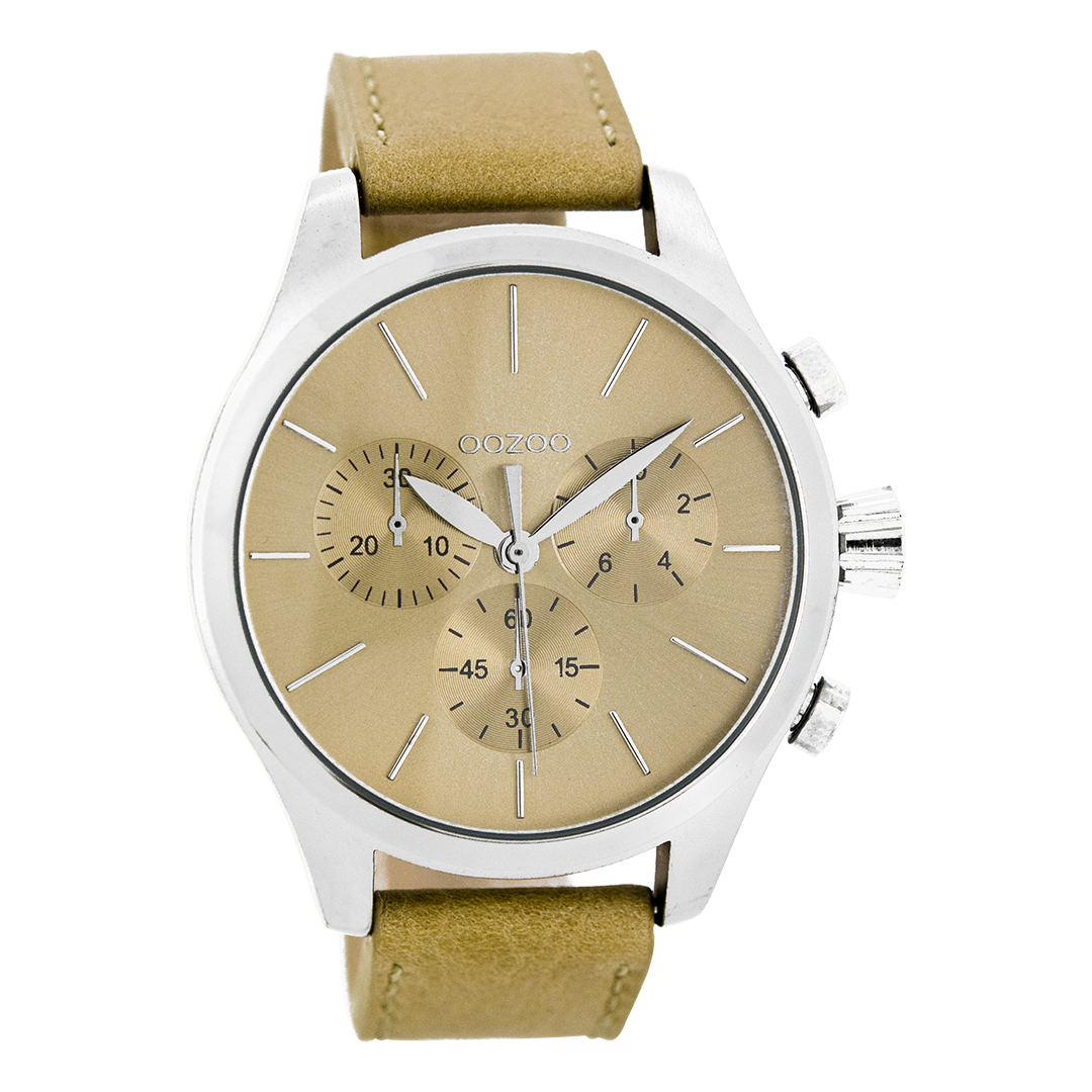 Silver coloured OOZOO watch with sand NATO watch strap - C7061