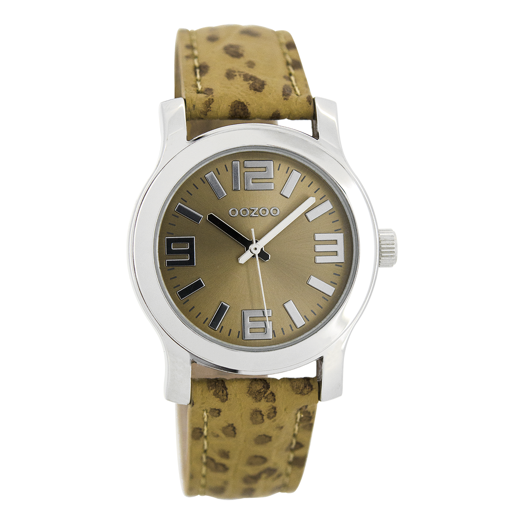 Silver coloured OOZOO watch with sand leather strap - C7125