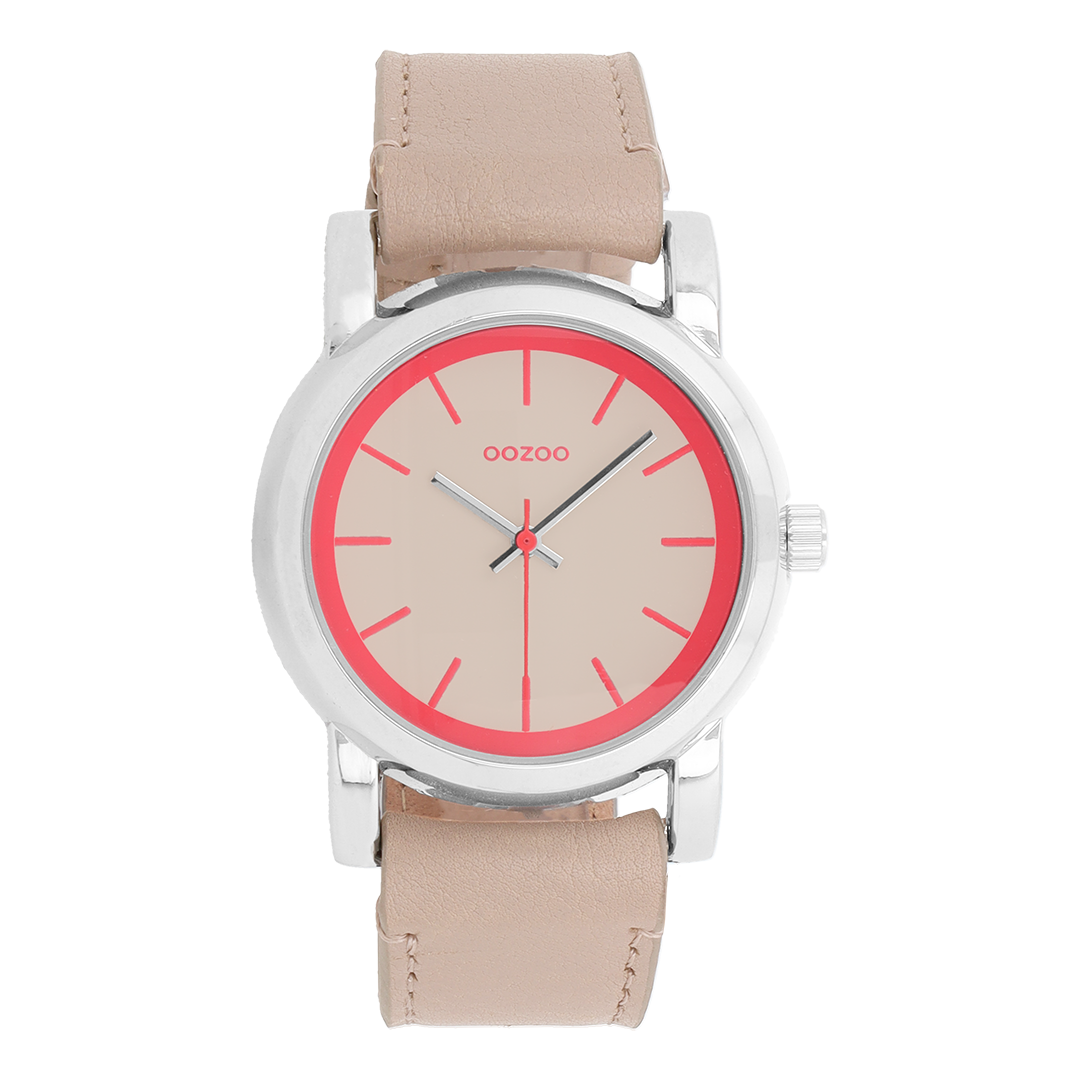 Silver coloured OOZOO watch with sand leather strap - C7180