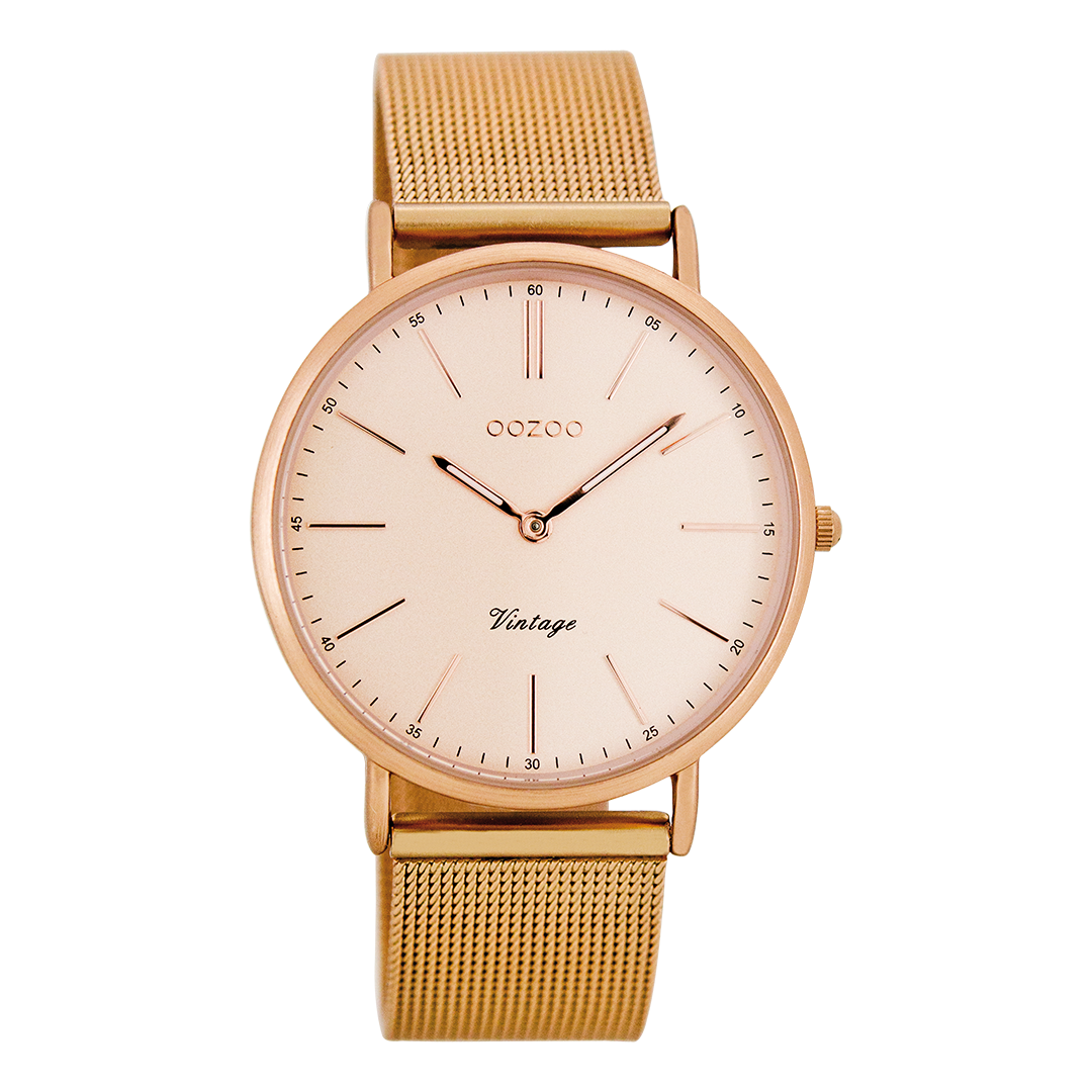 Rosé goudkleurige OOZOO horloge met metalen mesh armband - C7399