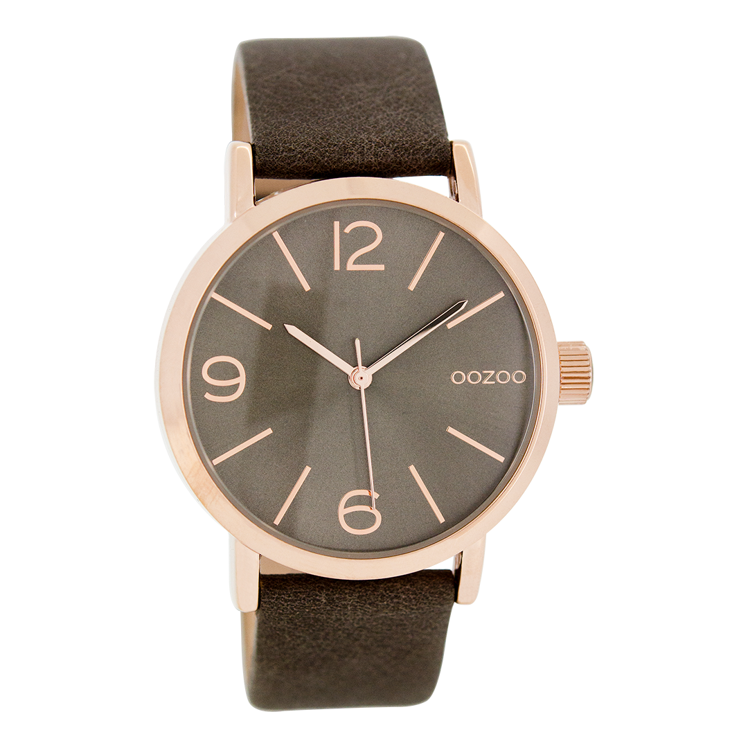 Rose gold coloured OOZOO watch with taupe leather strap - C7578