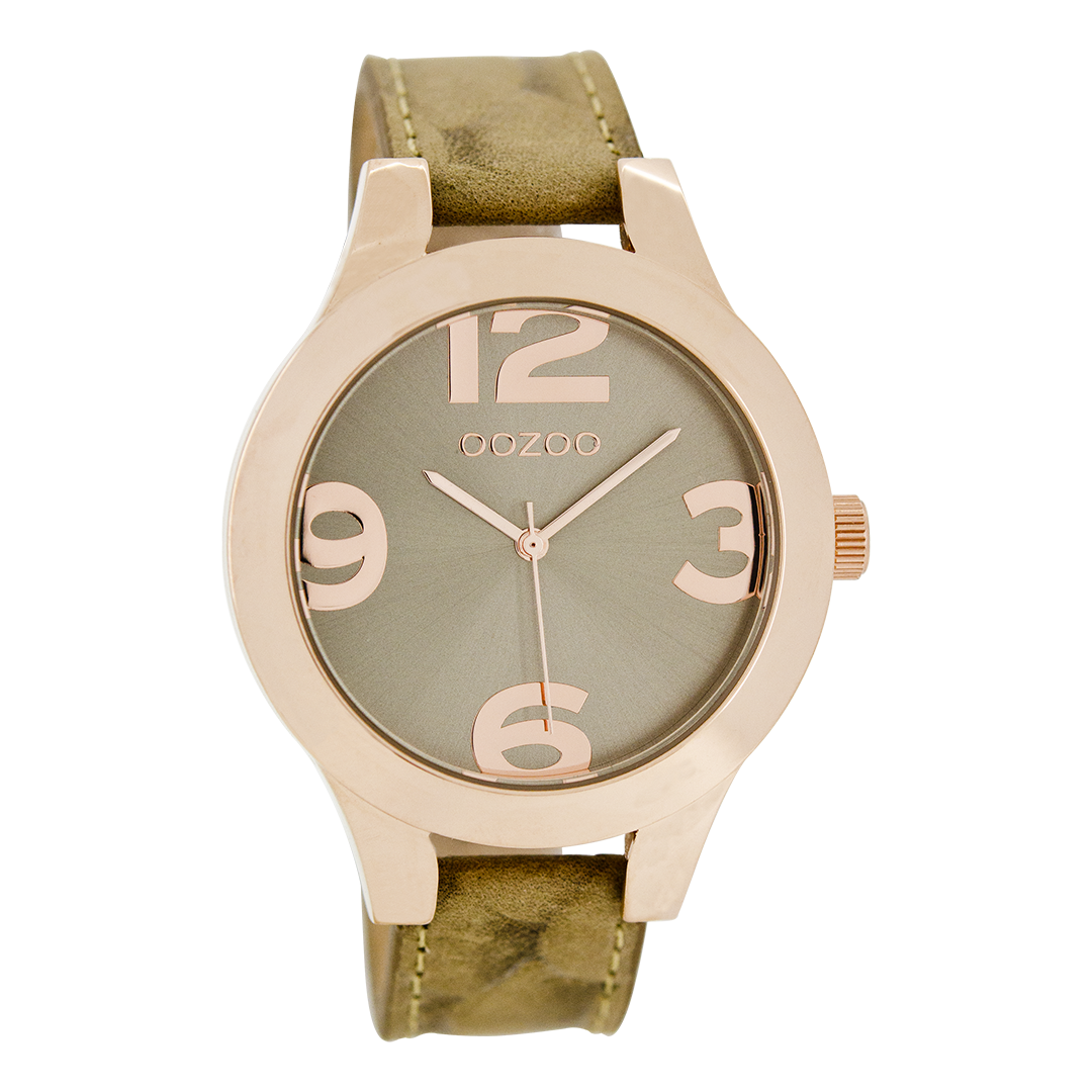 Rose gold coloured OOZOO watch with sand leather strap - C7595