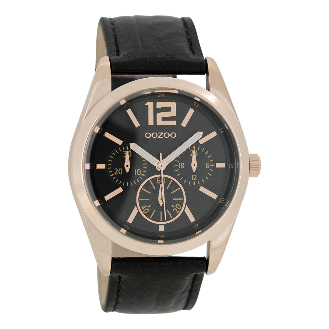 Rose gold coloured OOZOO watch with black leather strap - C7624