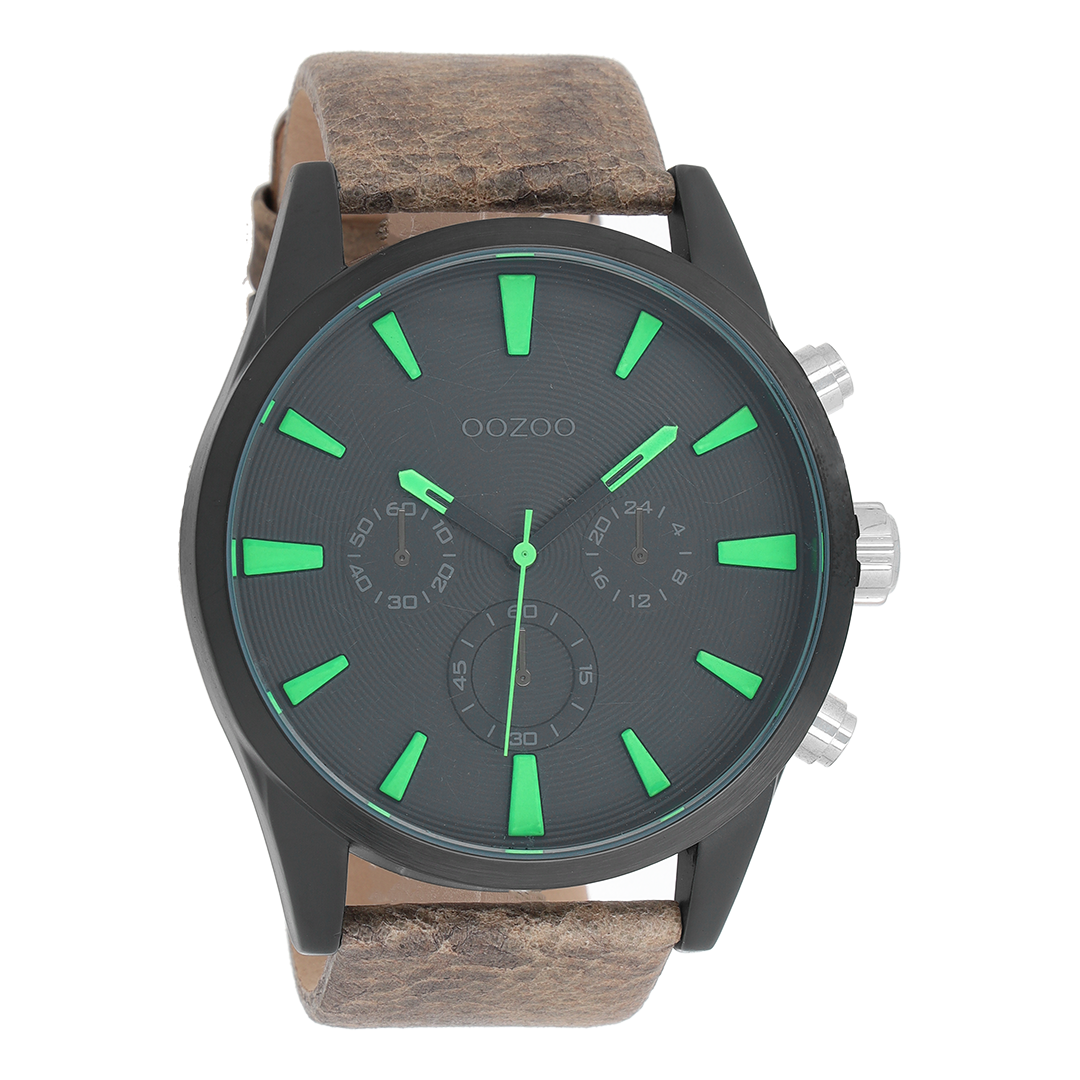 Black OOZOO watch with grey leather strap - C8202