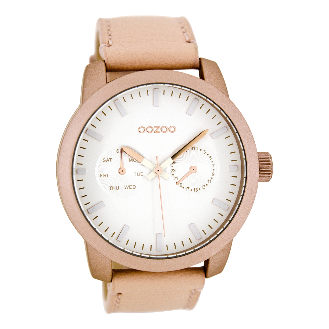 Poeder roze OOZOO horloge met leren band - C8256