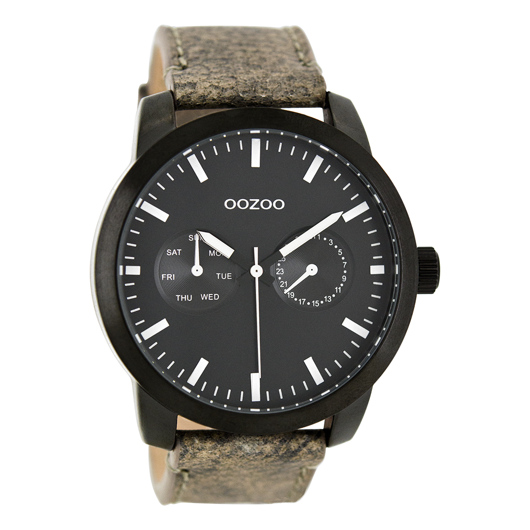 Zwarte OOZOO horloge met grijze leren band - C8257