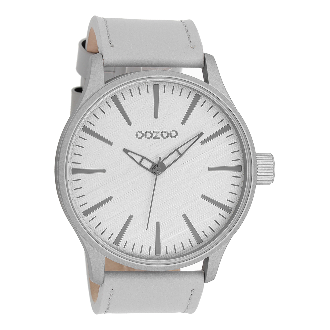 Licht grijze OOZOO horloge met leren band - C8275