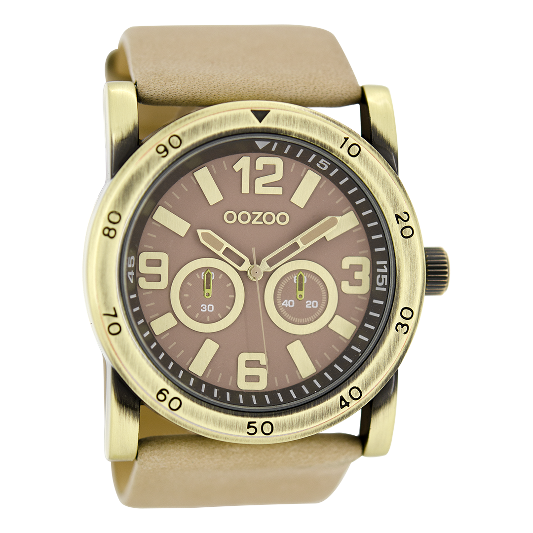 Goudkleurige OOZOO horloge met zand leren band - C8305