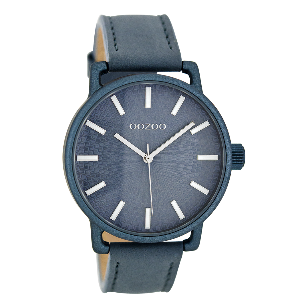 Blauwe OOZOO horloge met aqua grijze leren band - C8313
