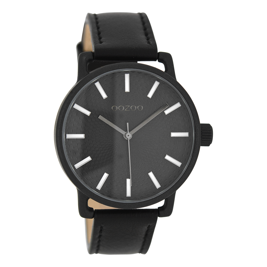 Zwarte OOZOO horloge met leren band - C8314