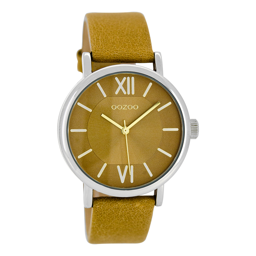 Zilverkleurige OOZOO horloge met zand leren band - C8320