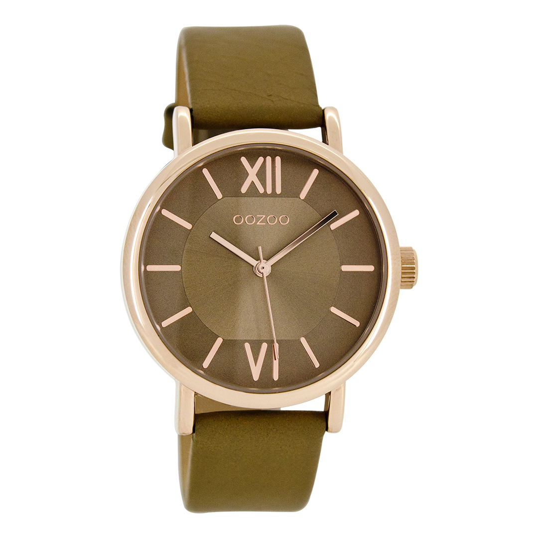 Rosé goudkleurige OOZOO horloge met beige leren band - C8321