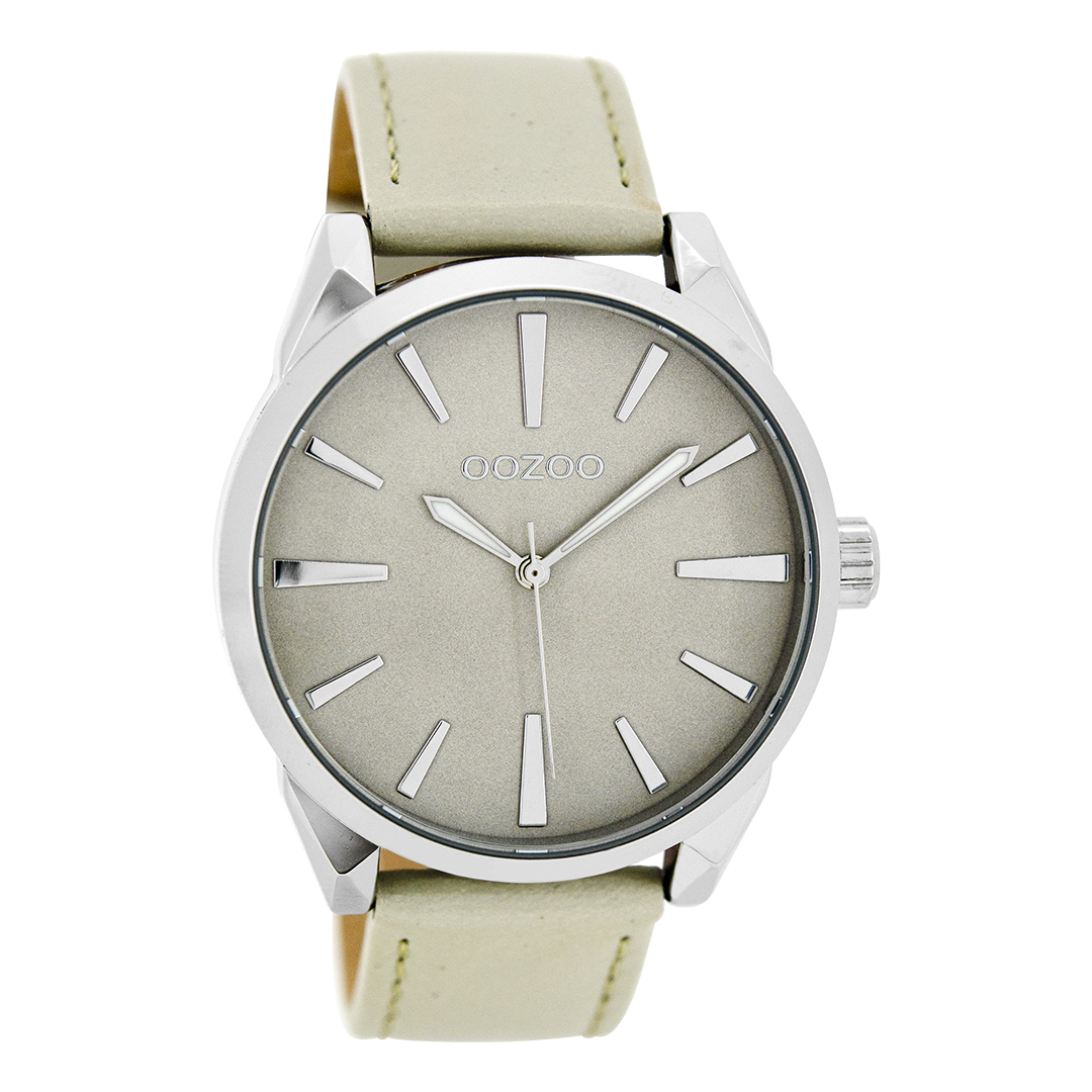 Zilverkleurige OOZOO horloge met grijze leren band - C8360