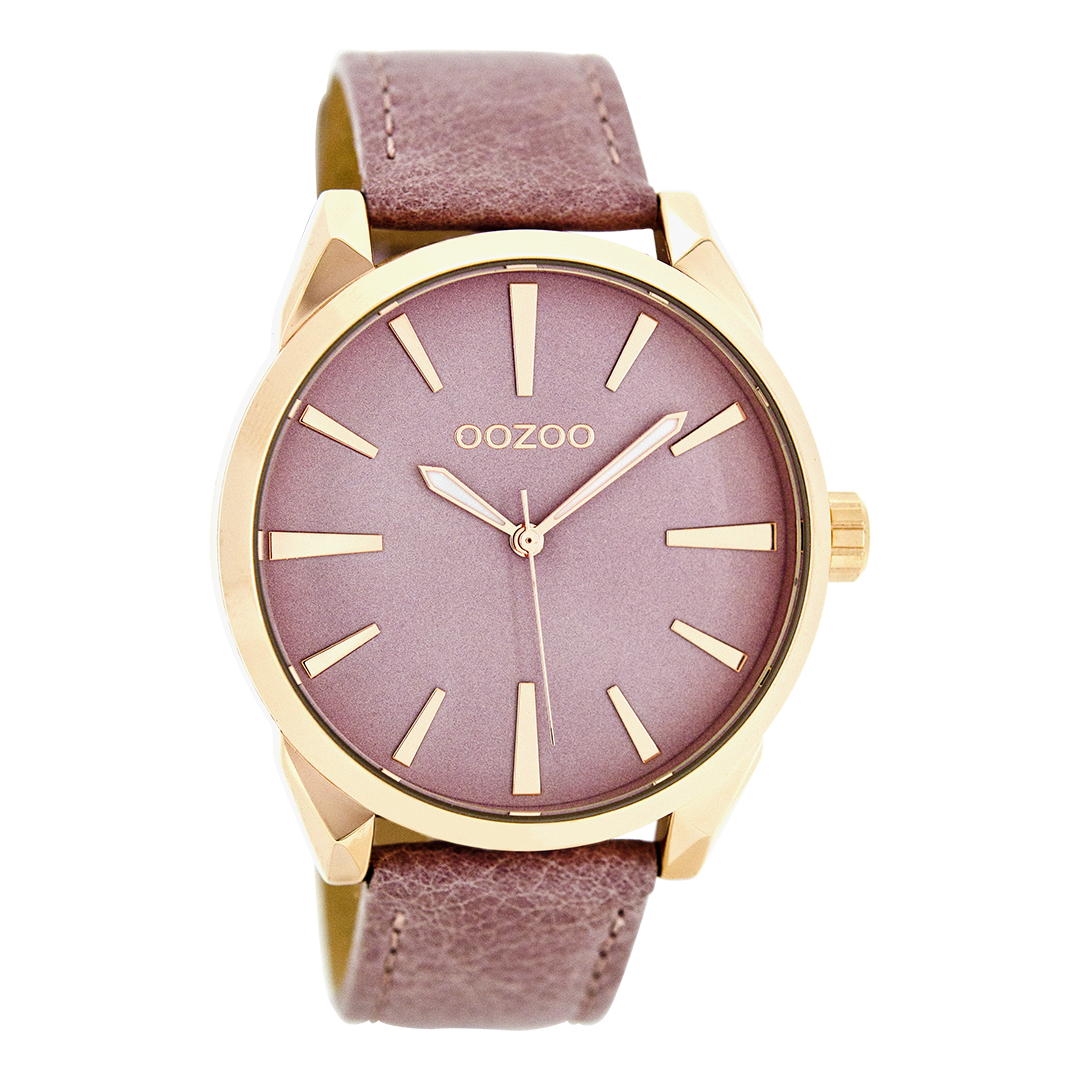 Rosé goudkleurige OOZOO horloge met donker roze leren band - C8362
