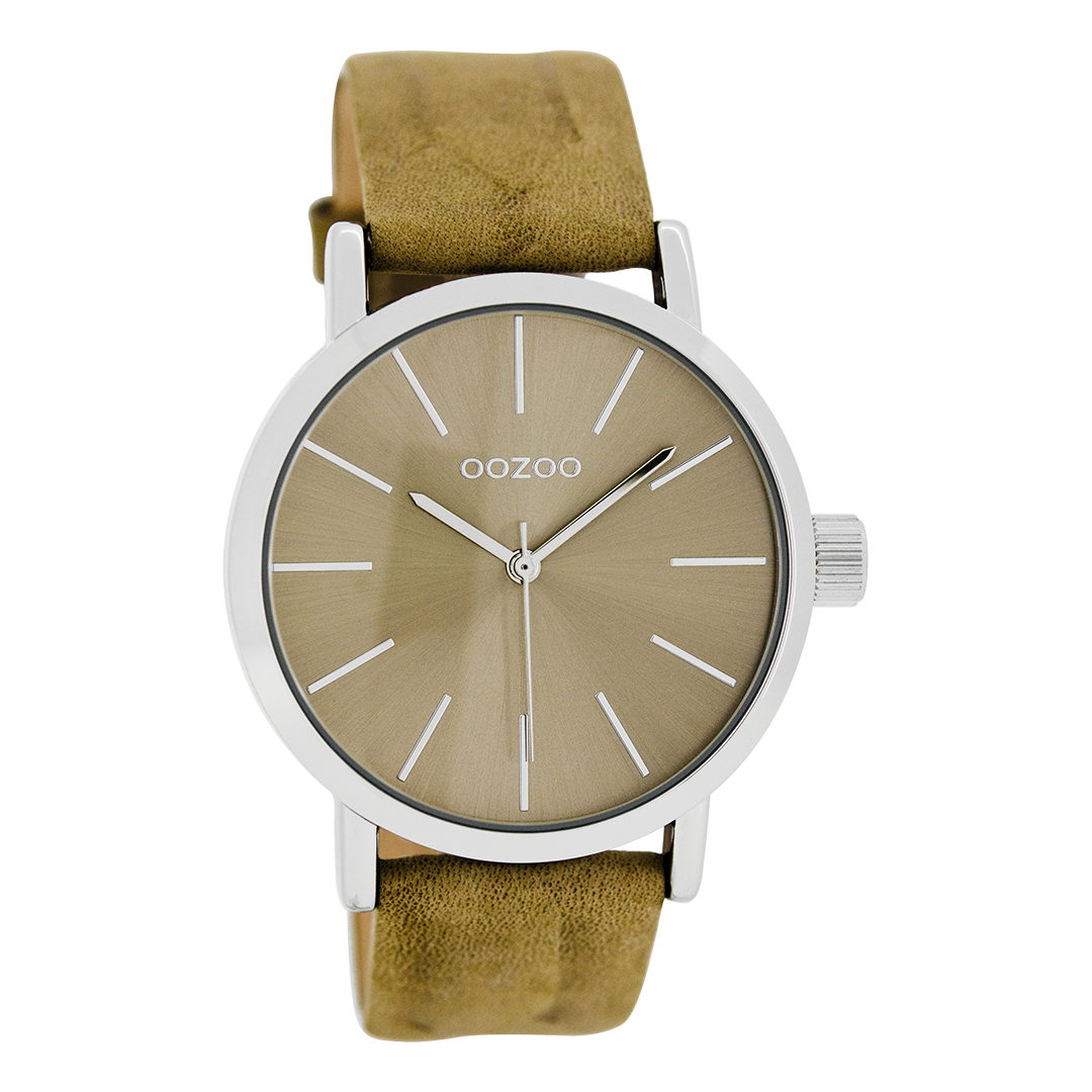 Zilverkleurige OOZOO horloge met zand leren band - C8420