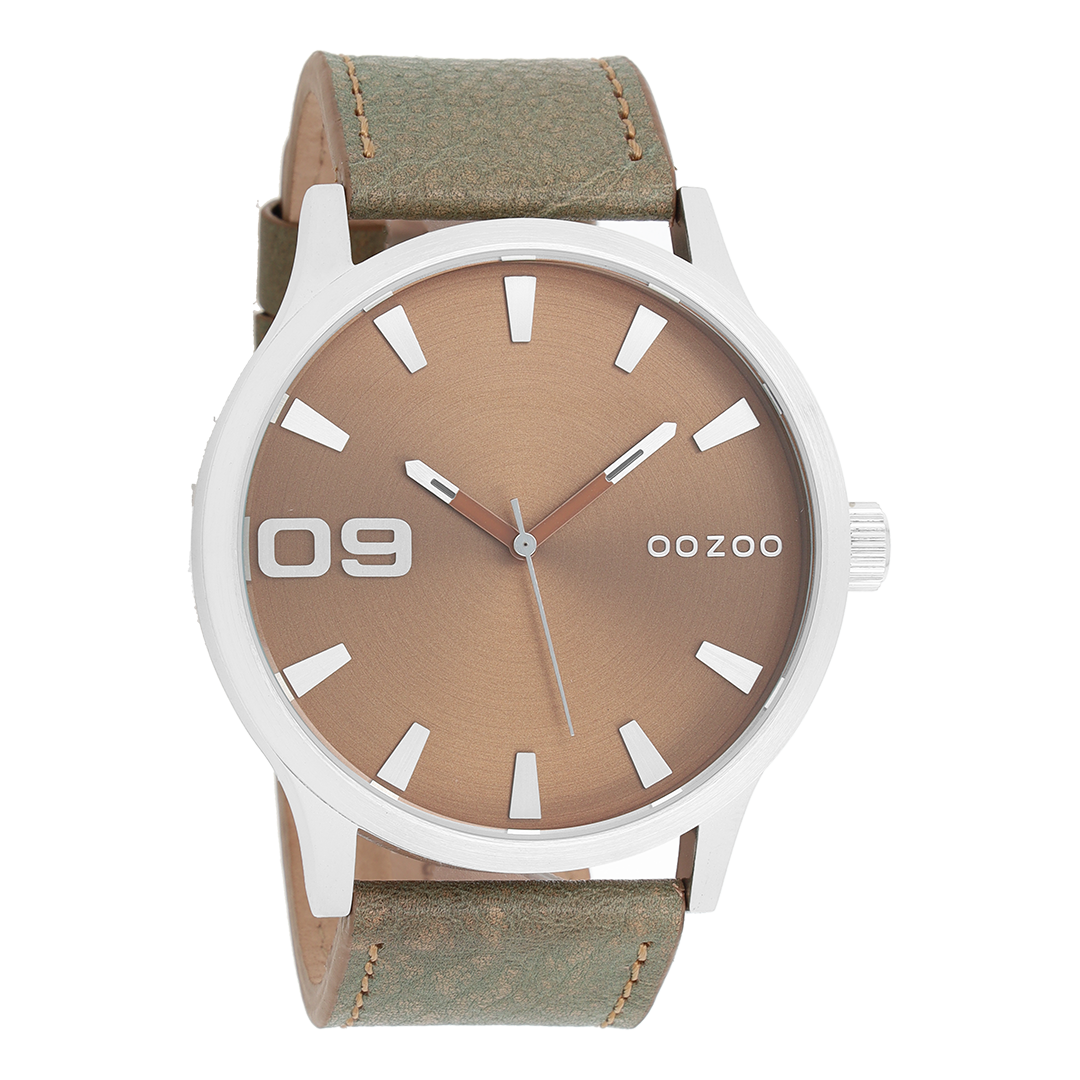 Zilverkleurige OOZOO horloge met bruine leren band - C8530